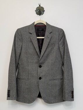 J Crew Ludlow Italian Wool Glen Plaid Blazer Women's Size 4 Black Gray Classic
